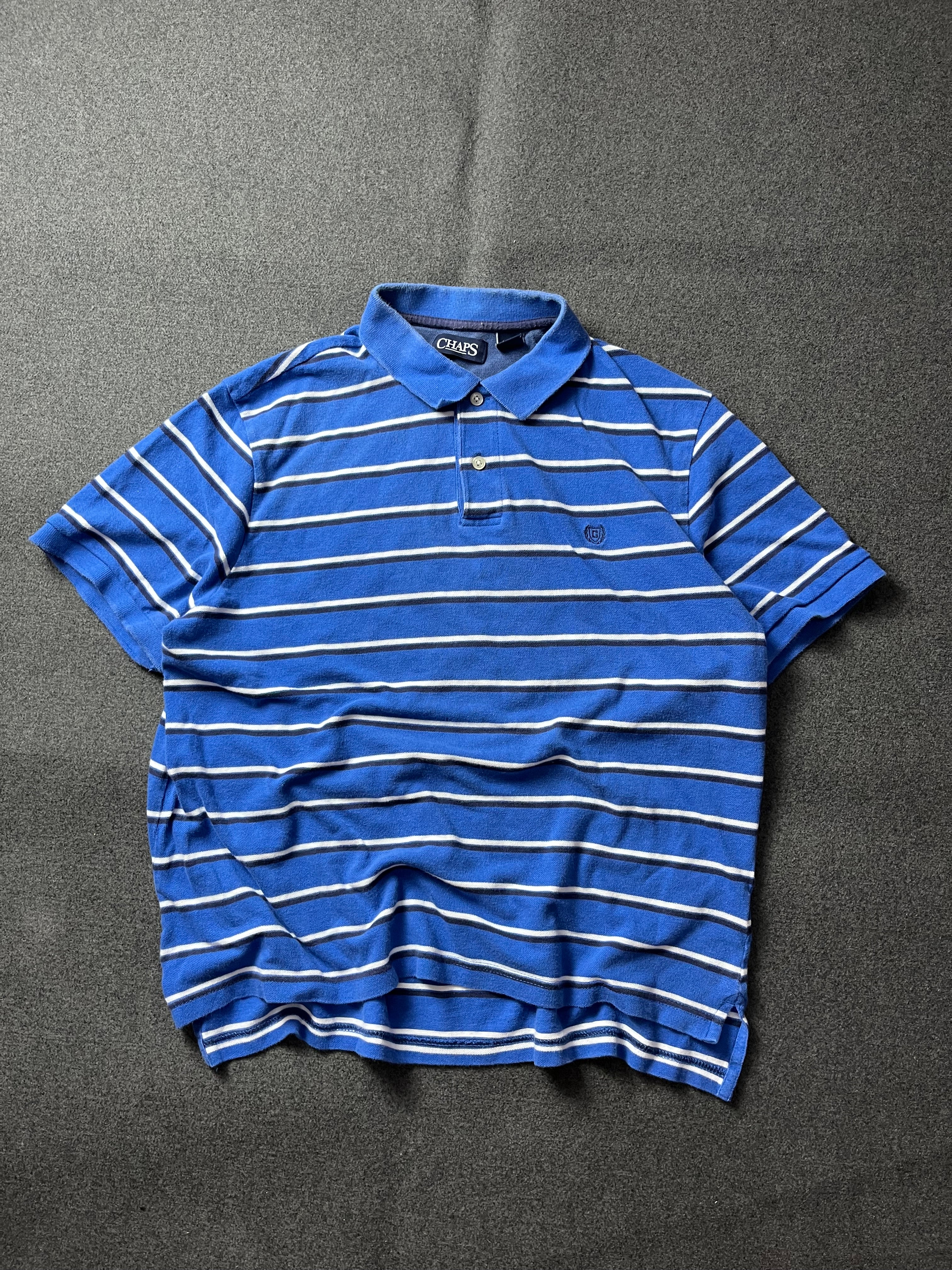 CHAPS Short Sleeve Golf Polo  Blue/Black/White Striped