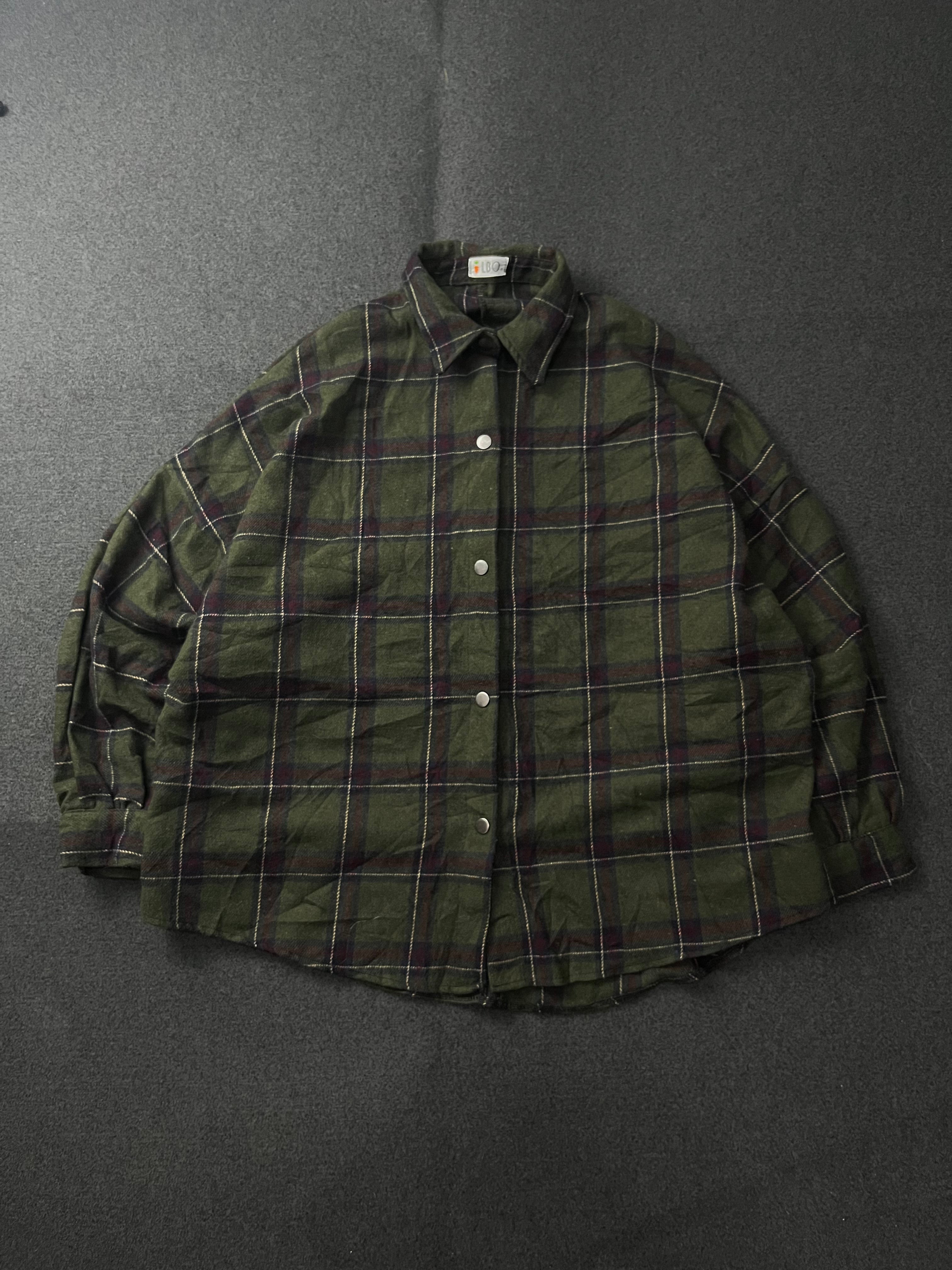 LBO Green Plaid Fleece Snap Button Front Long Sleeve