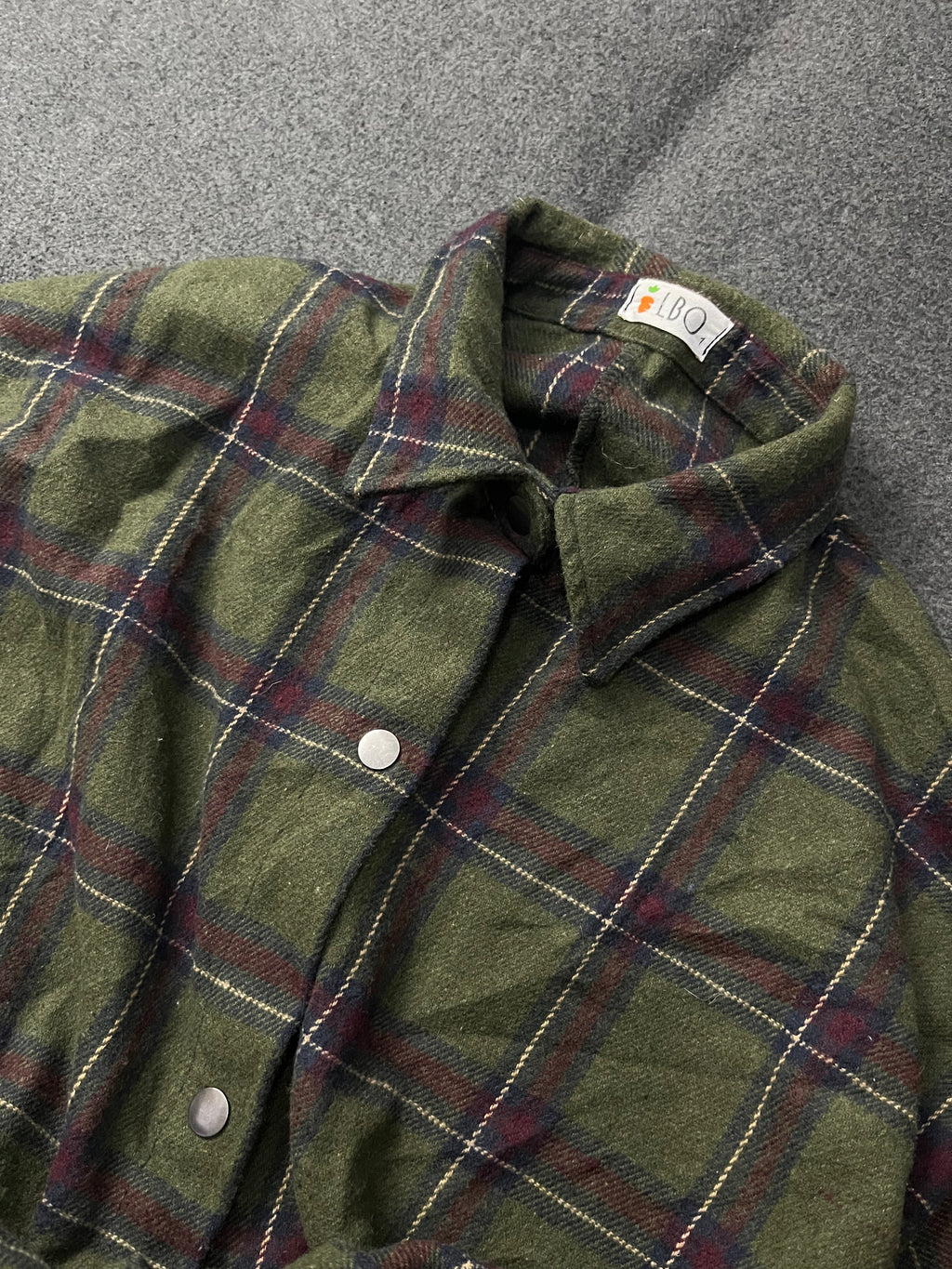 LBO Green Plaid Fleece Snap Button Front Long Sleeve