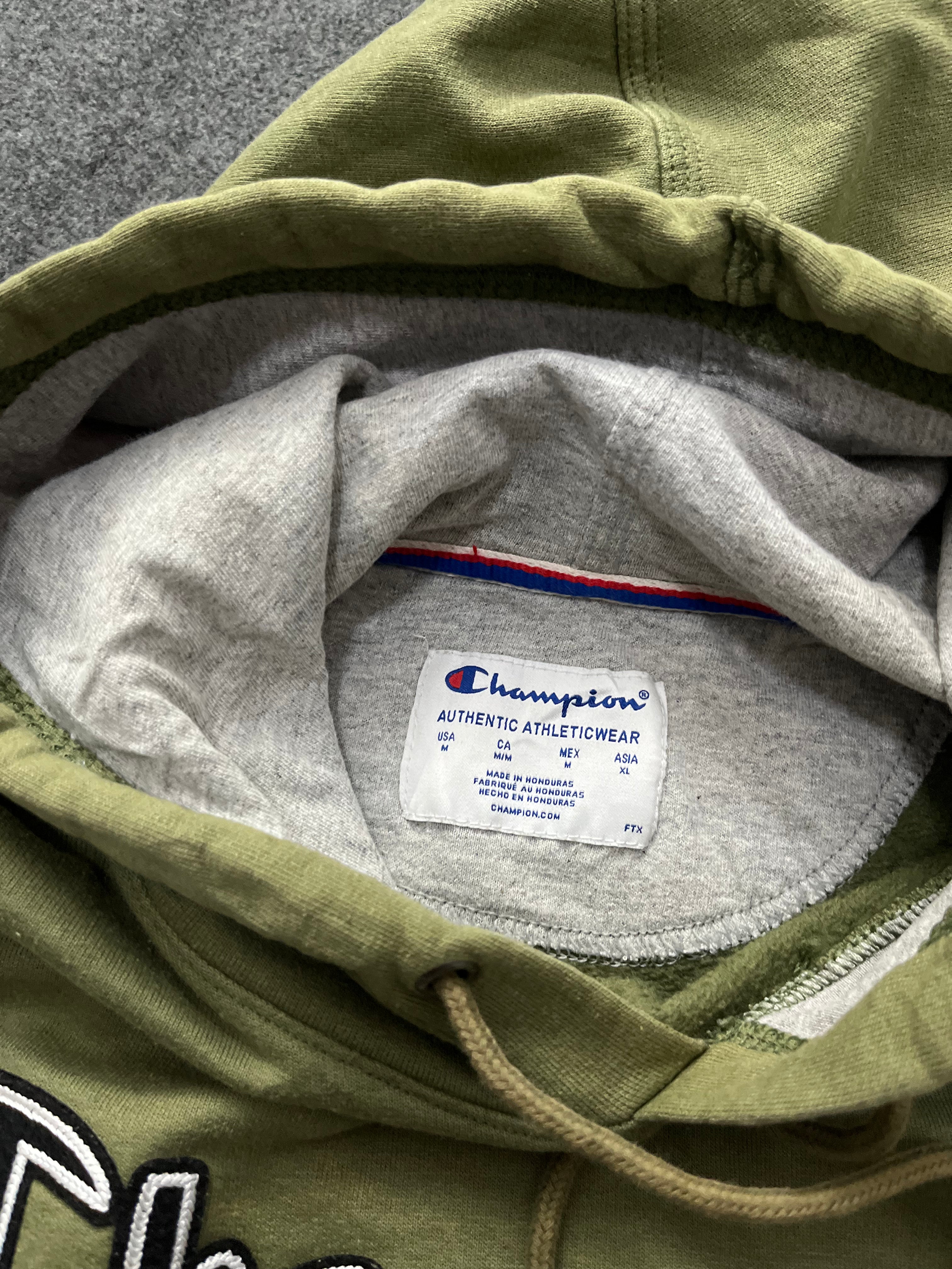 Champion Mens Powerblend Pullover Hoodie Chainstitch Cargo Olive