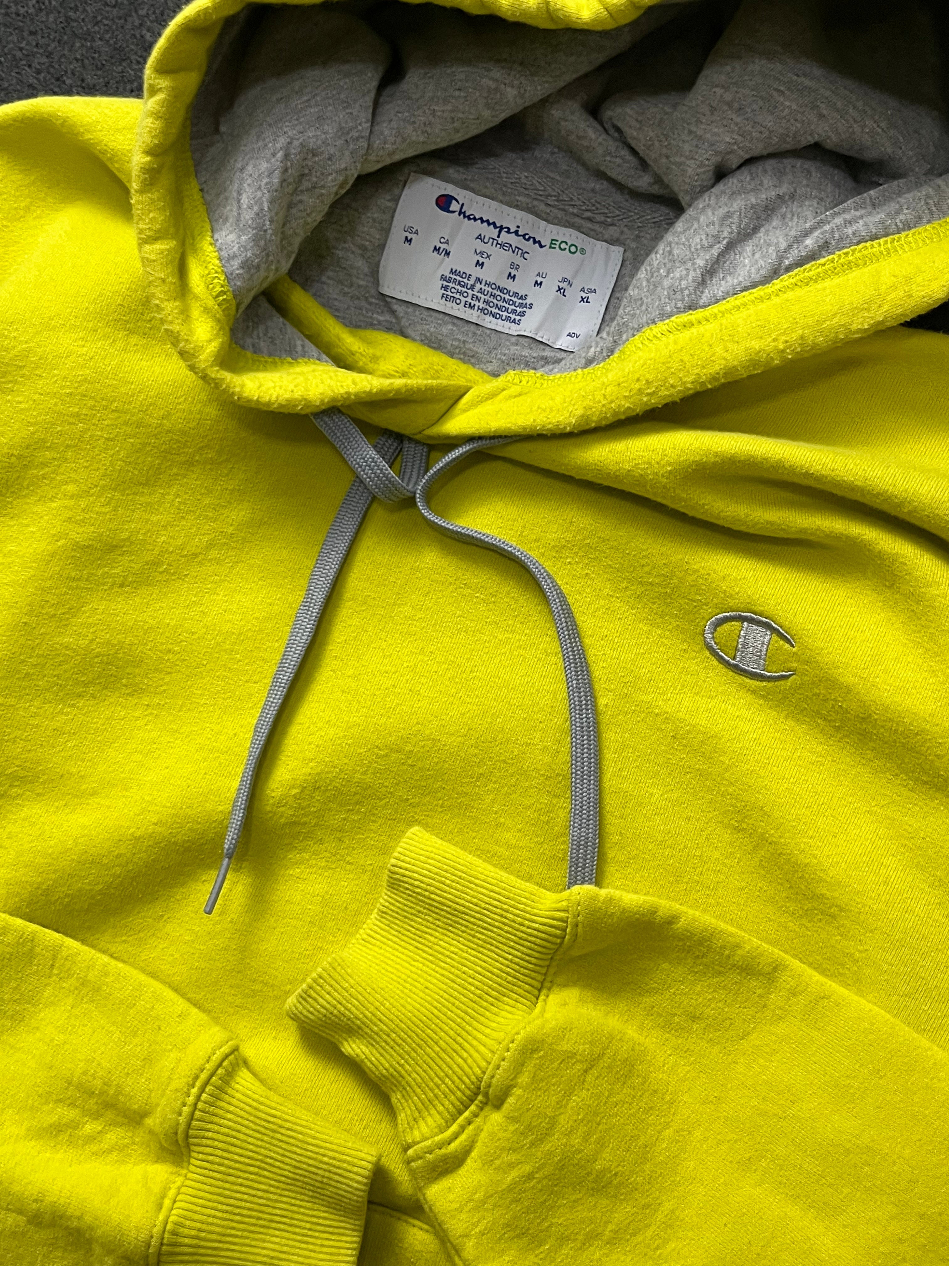 Champion Sweatshirt Mens Size Medium Adult Neon Yellow Soft Authentic Eco