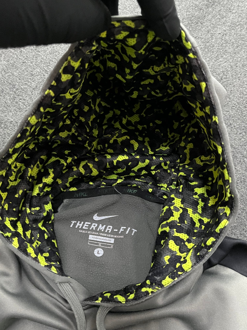 Nike Hoodie Mens Large Gray Black Green Swoosh Logo Pullover Hooded Sweatshirt