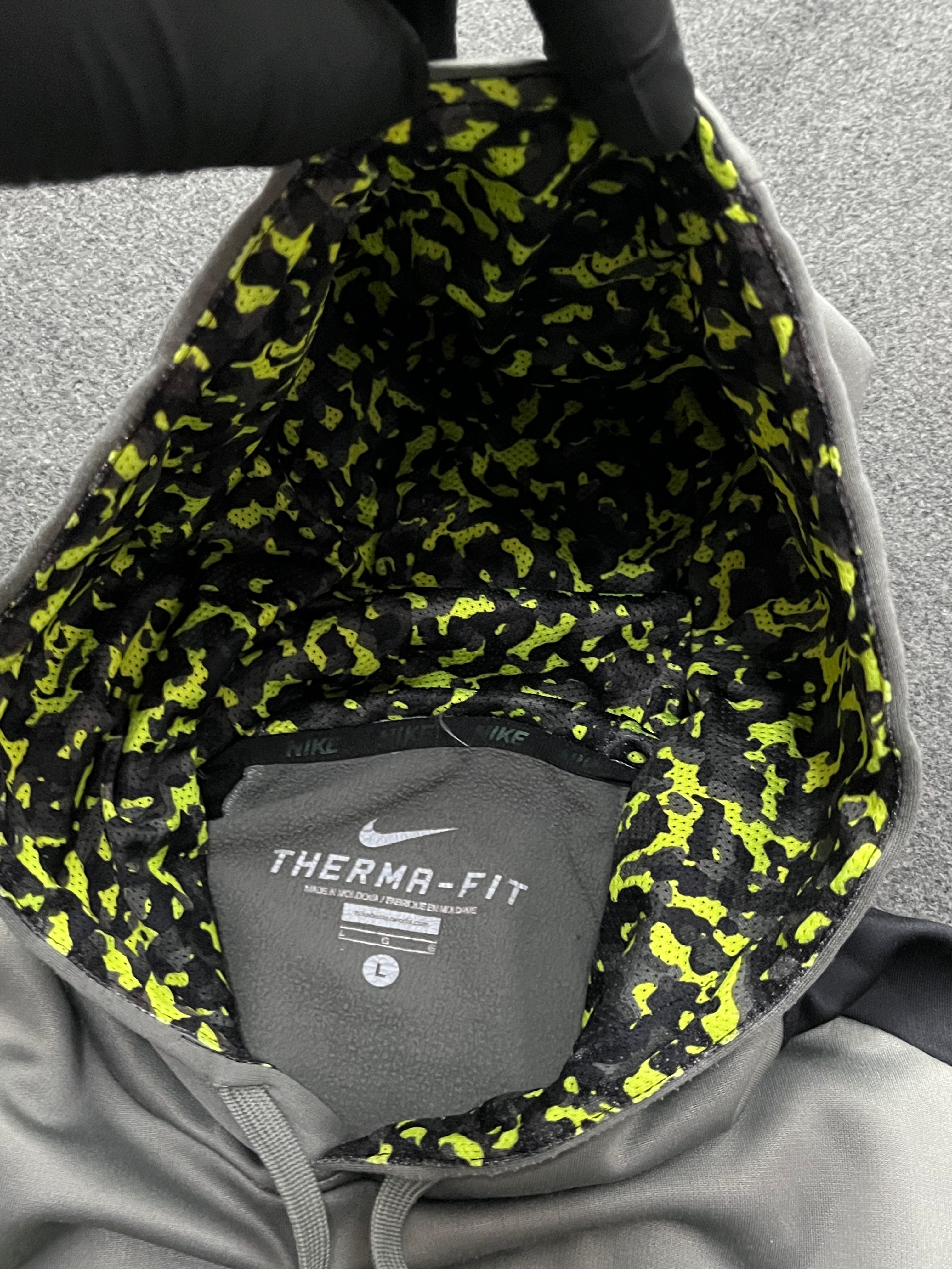 Nike Hoodie Mens Large Gray Black Green Swoosh Logo Pullover Hooded Sweatshirt