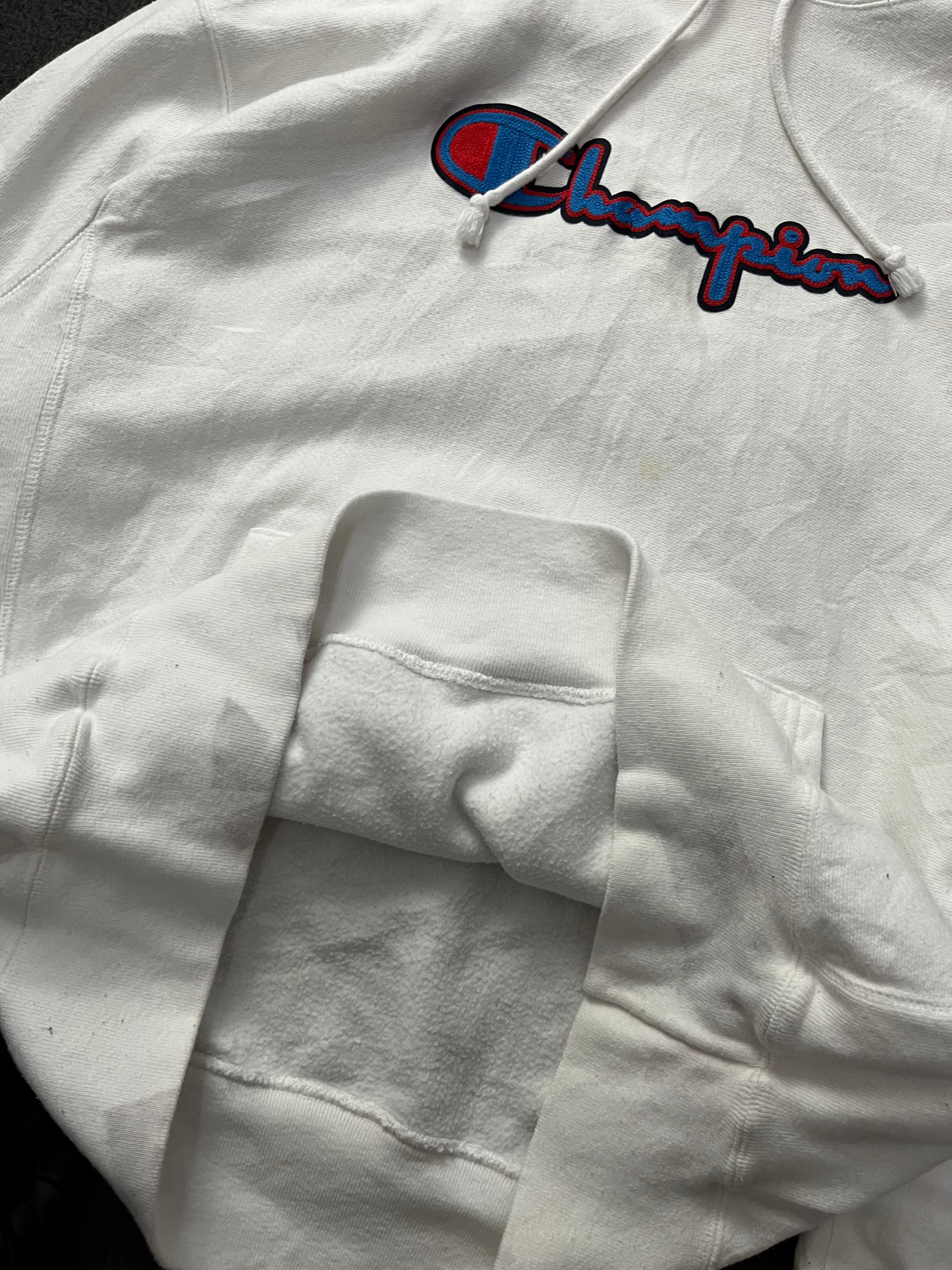 Champion Athletic Wear White Pullover Hoodie Sweatshirt Adult