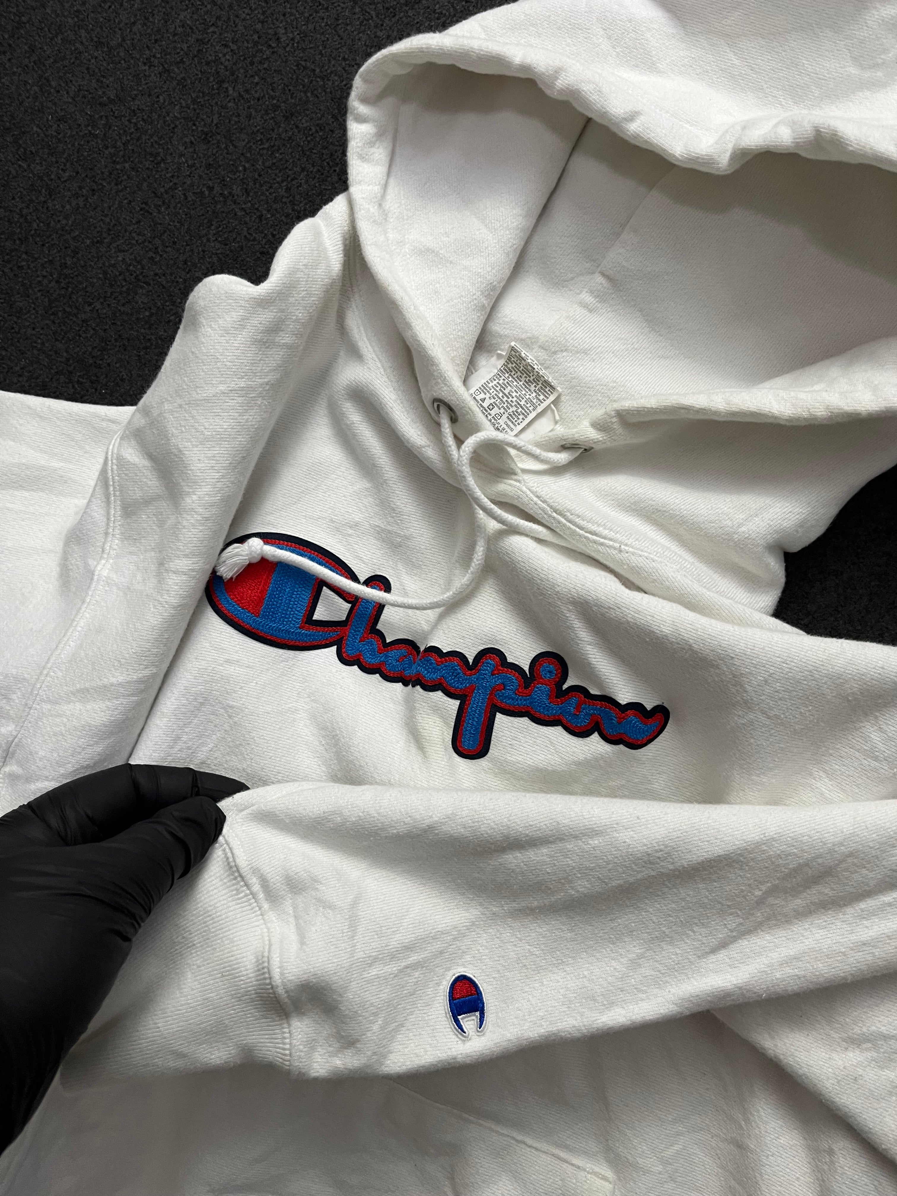 Champion Athletic Wear White Pullover Hoodie Sweatshirt Adult