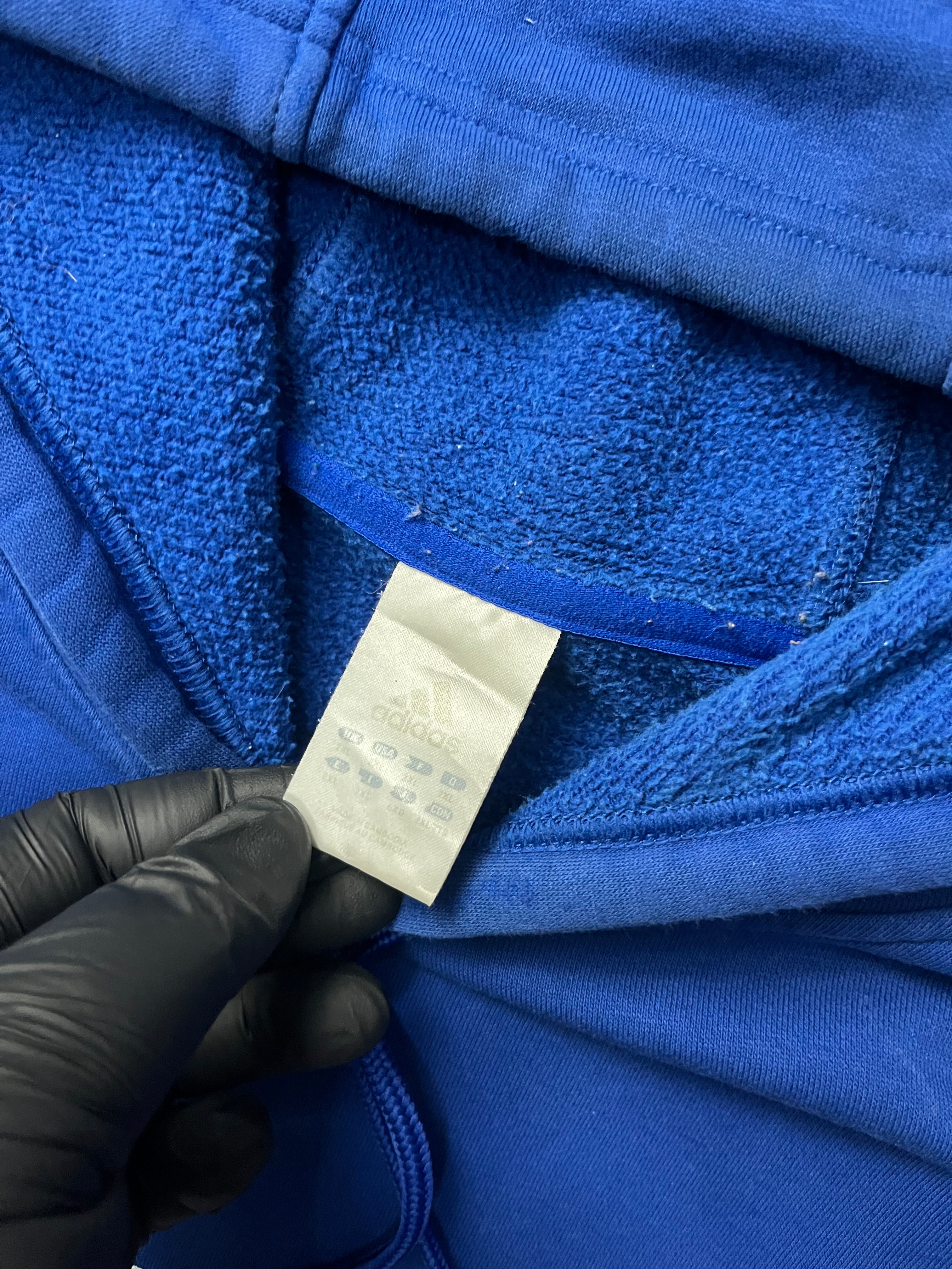 Adidas Vintage Y2K Spellout Stripe Logo Hoodie Men's Medium Blue Pullover