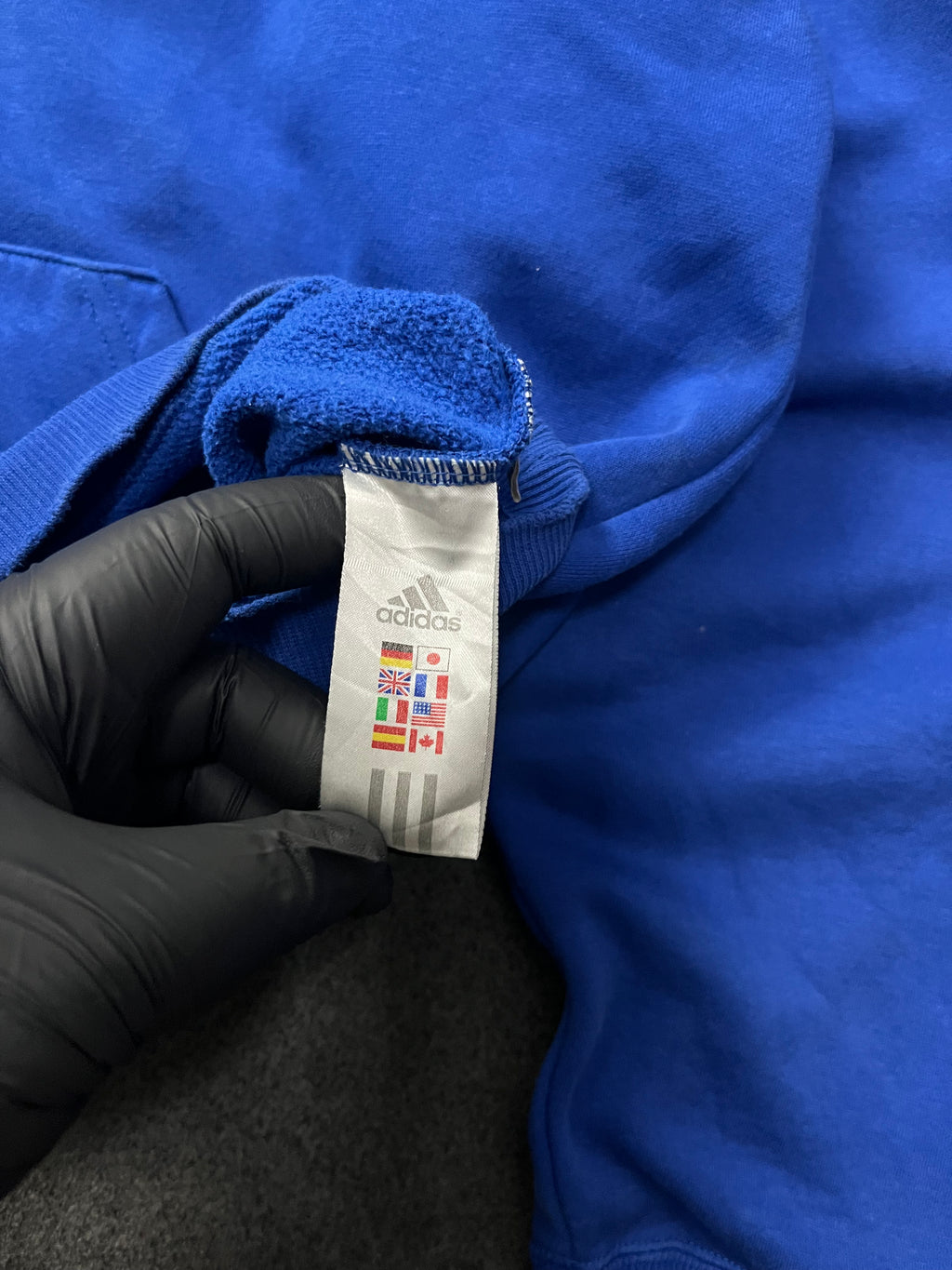 Adidas Vintage Y2K Spellout Stripe Logo Hoodie Men's Medium Blue Pullover