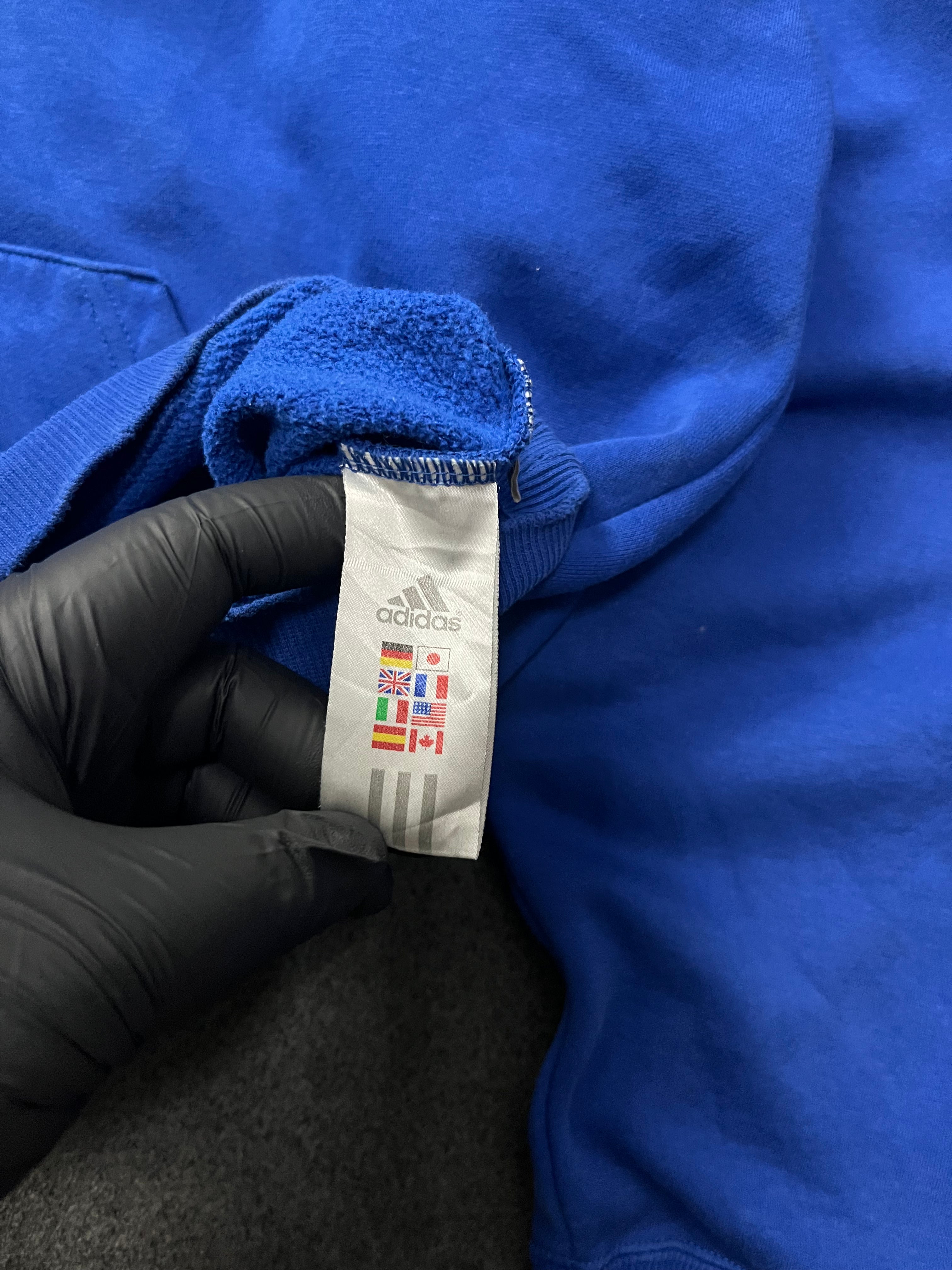 Adidas Vintage Y2K Spellout Stripe Logo Hoodie Men's Medium Blue Pullover