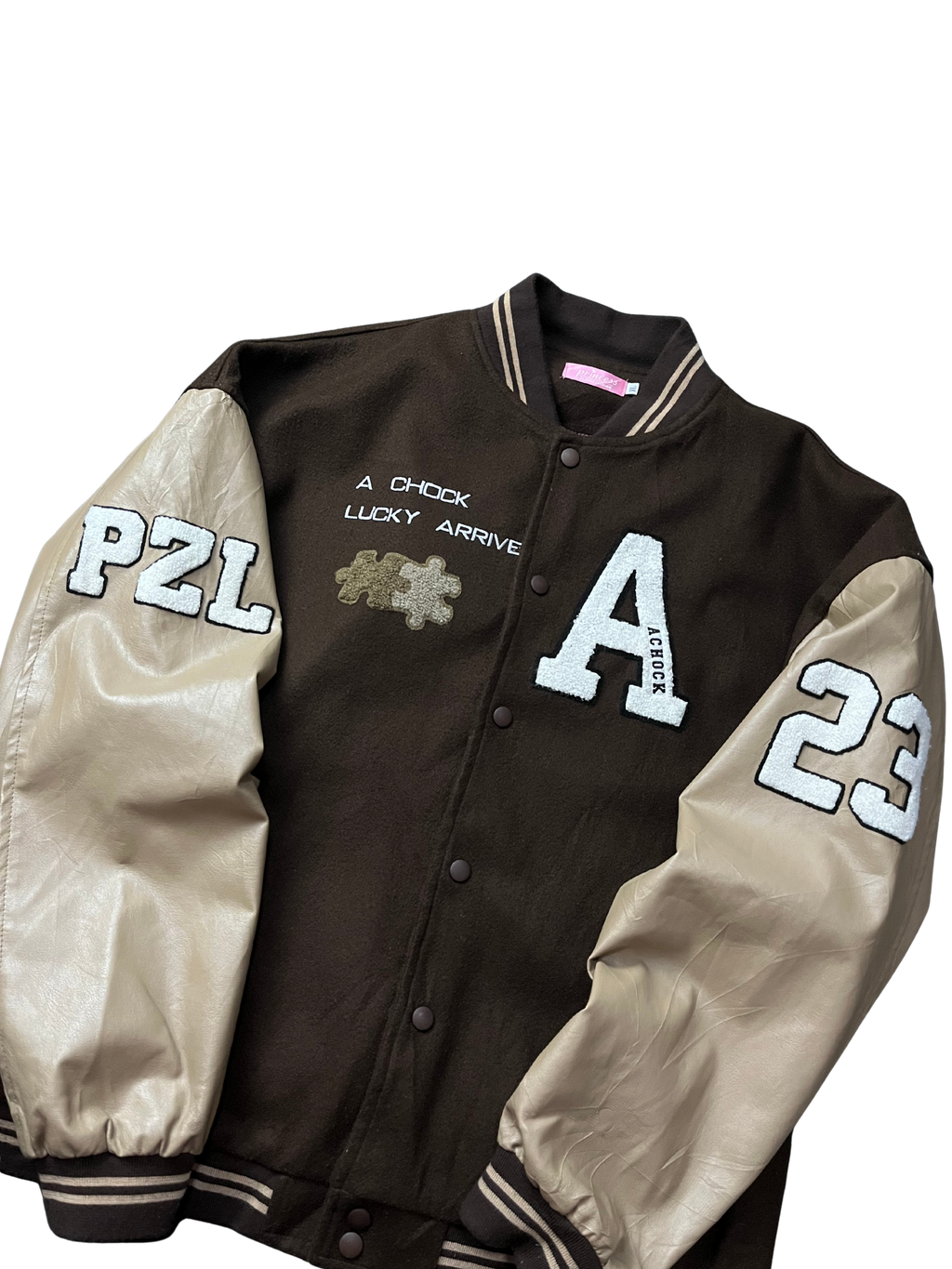 Brown and white varsity jacket Yesstyle Barely work