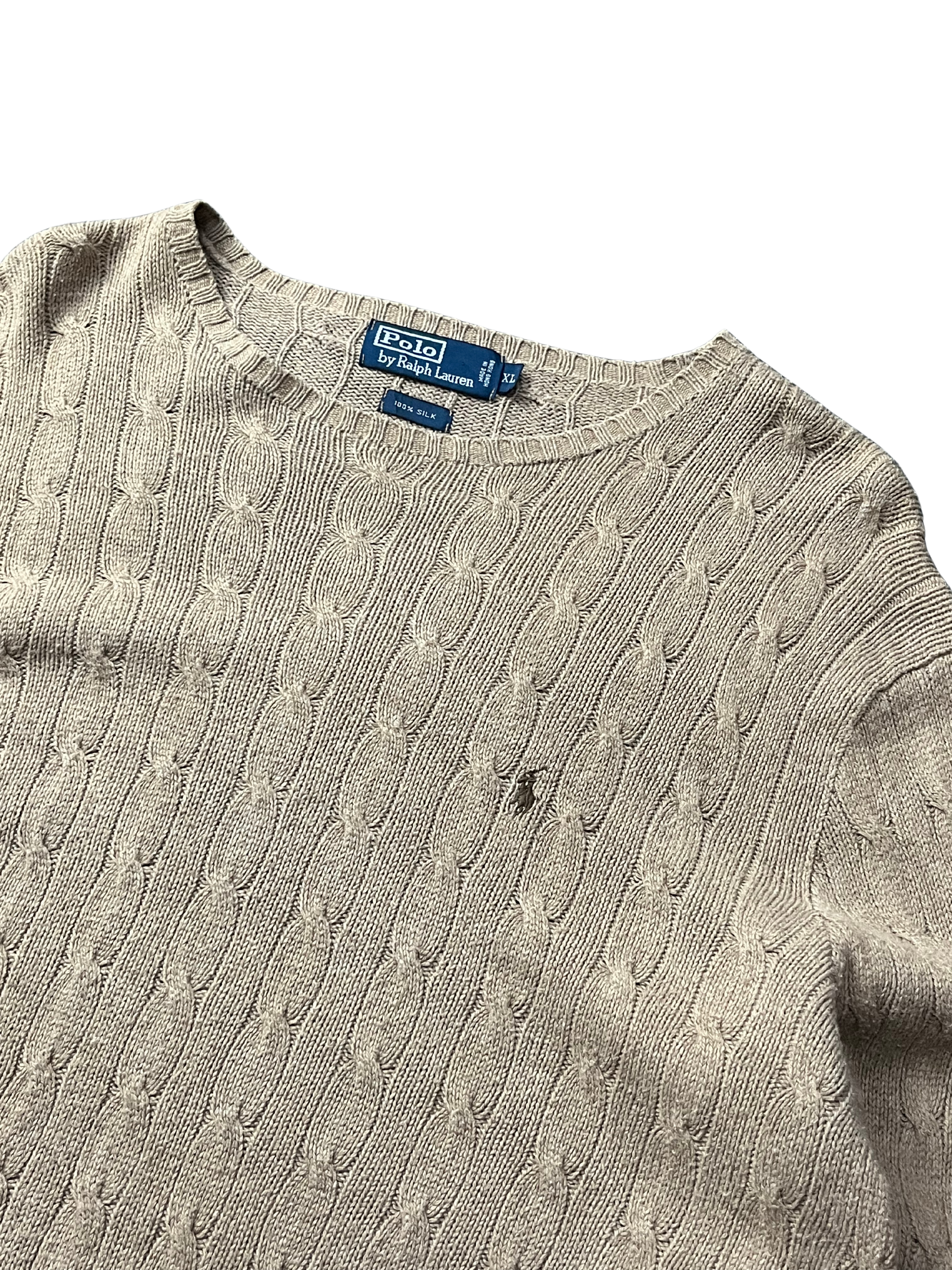 Polo Ralph Lauren cable-knit cotton crewneck sweater in a beige
