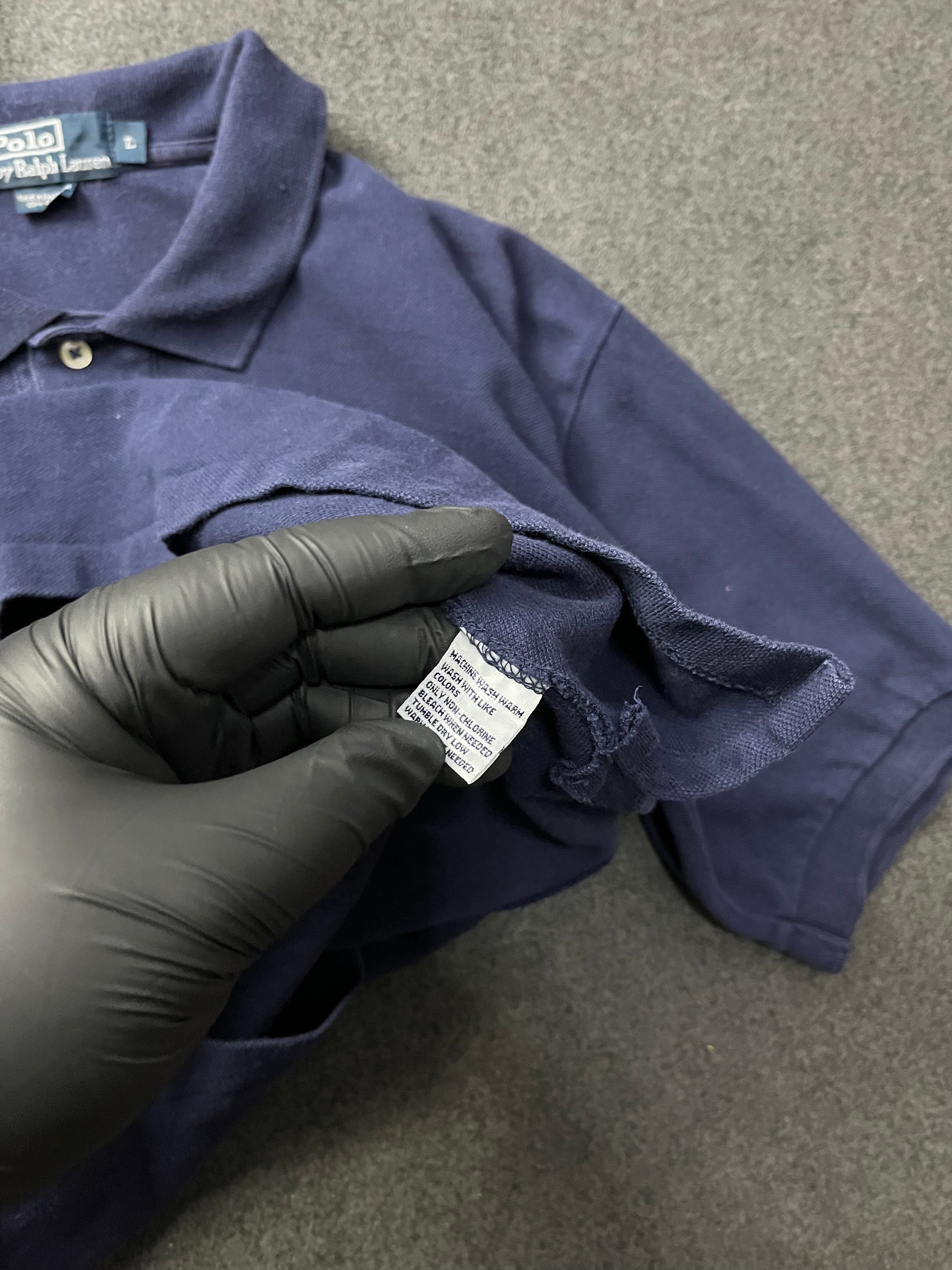 Ralph Lauren Pony Polo Shirt in navy blue cotton mesh with a red embroidered pony