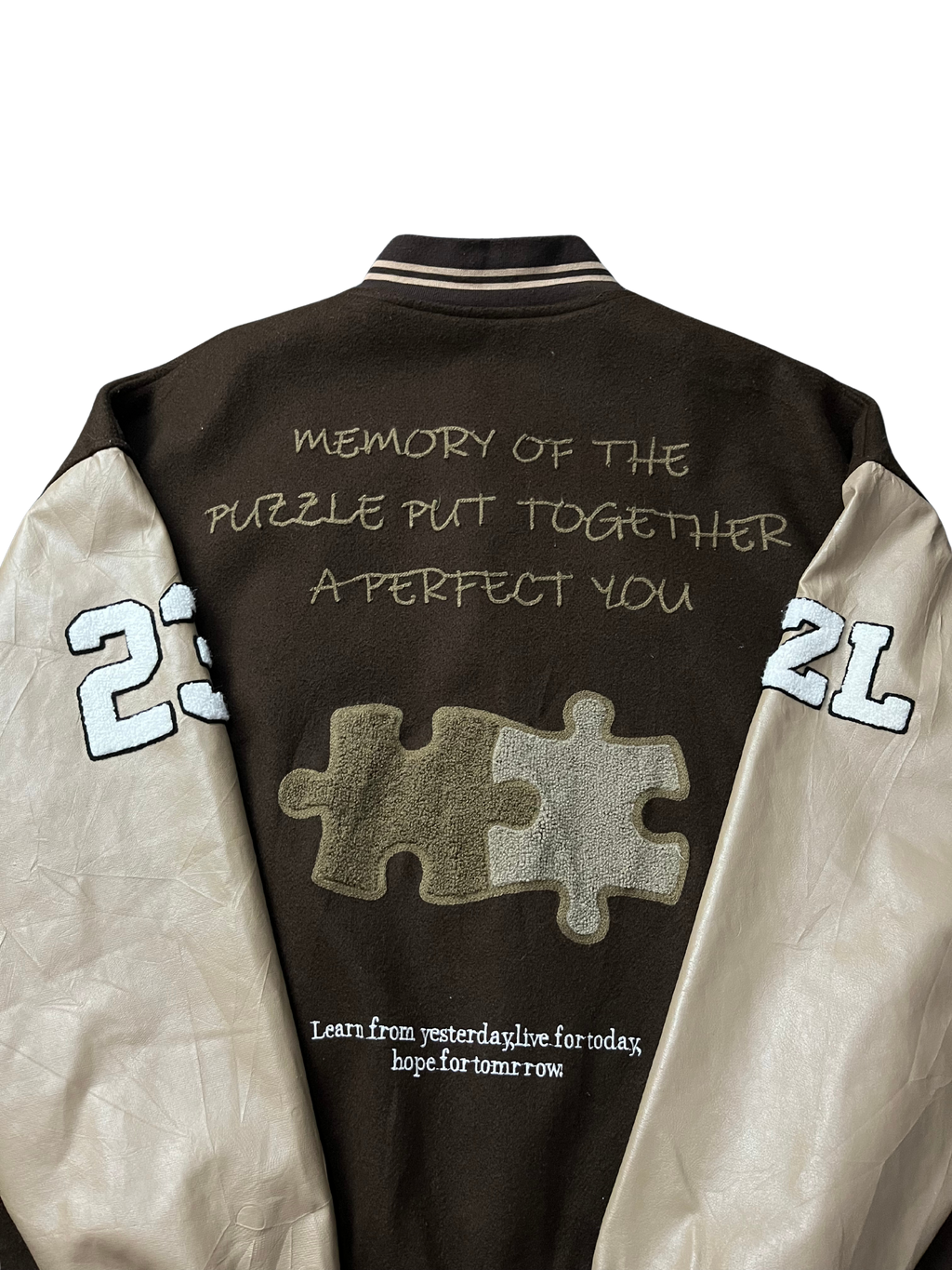 Brown and white varsity jacket Yesstyle Barely work