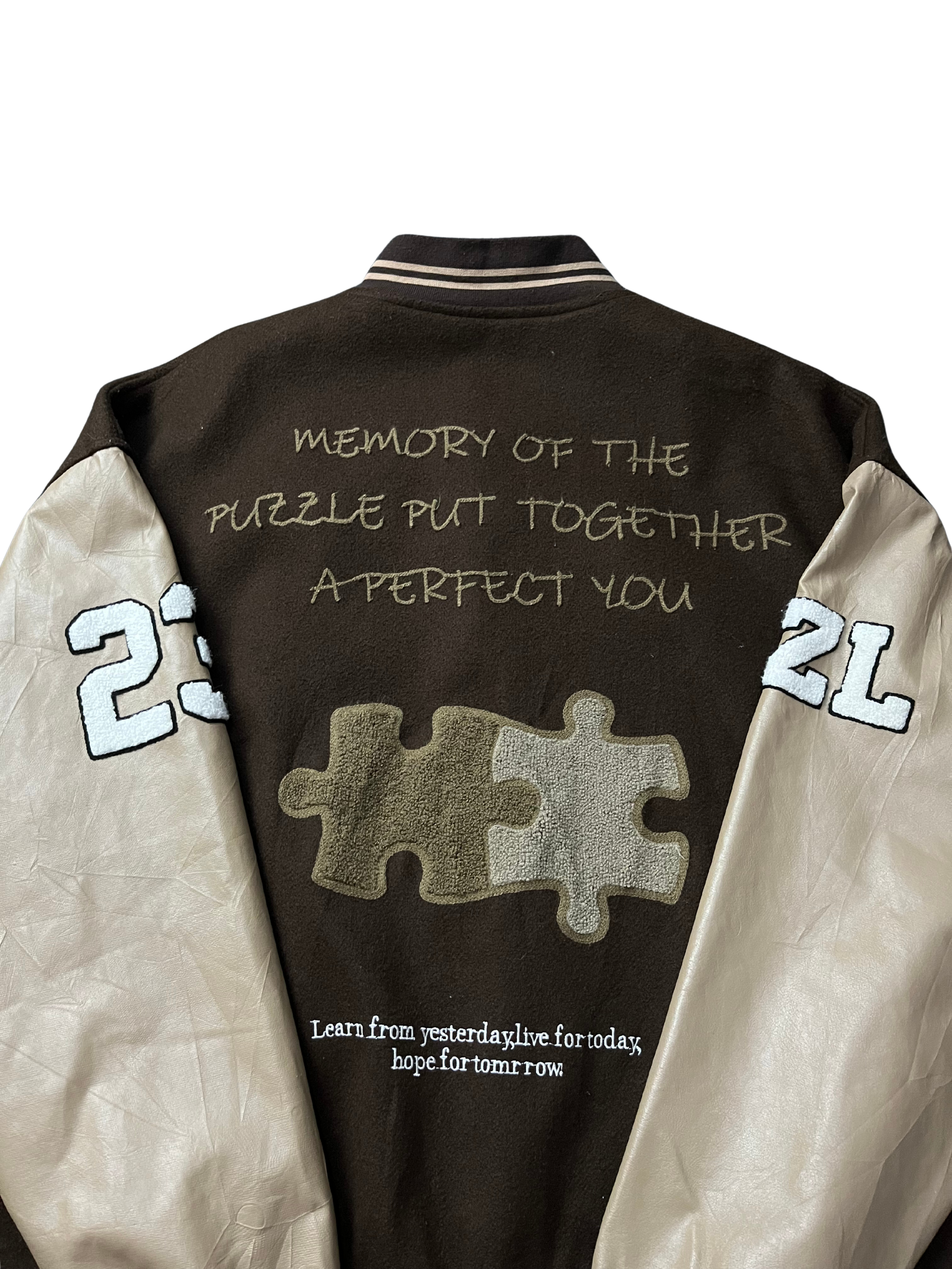 Brown and white varsity jacket Yesstyle Barely work