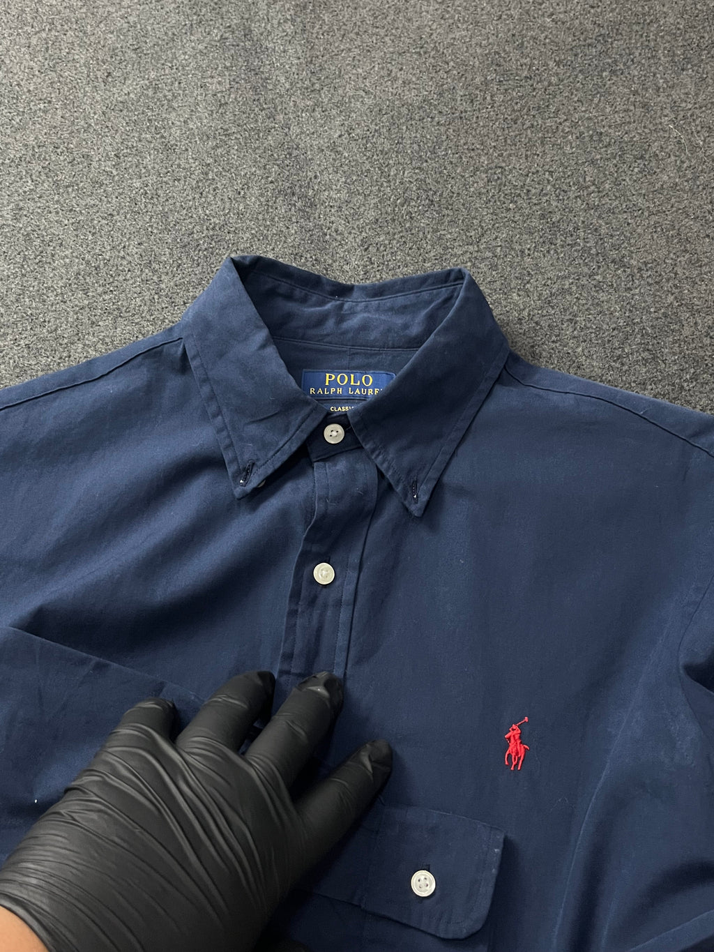 Ralph Lauren "Blake" long-sleeve cotton button-down shirt in navy blue