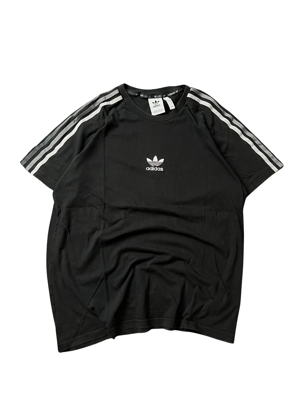 Adidas Originals Stripe Logo Micro Mark Round Neck Casual Short Sleeve Black