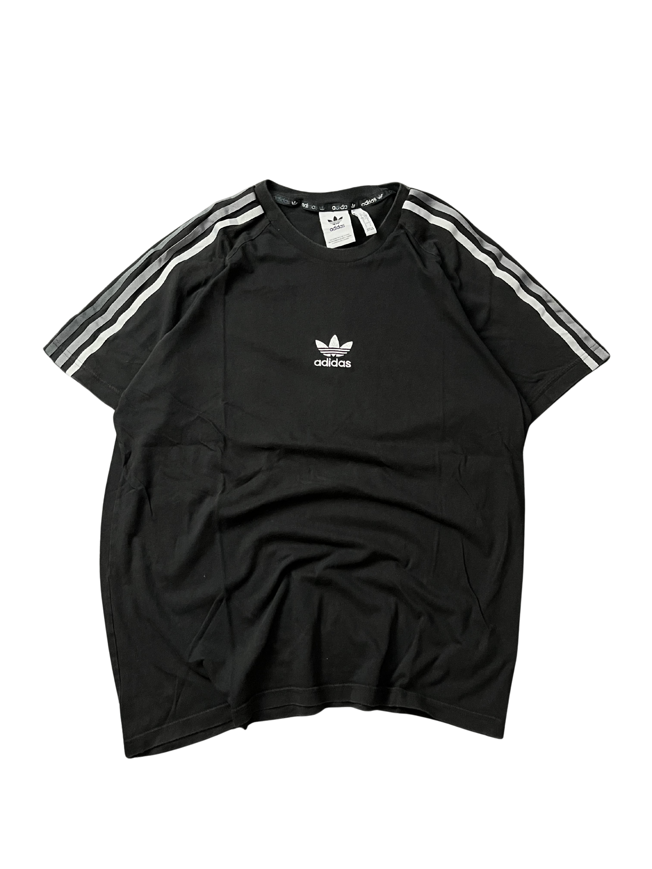 Adidas Originals Stripe Logo Micro Mark Round Neck Casual Short Sleeve Black
